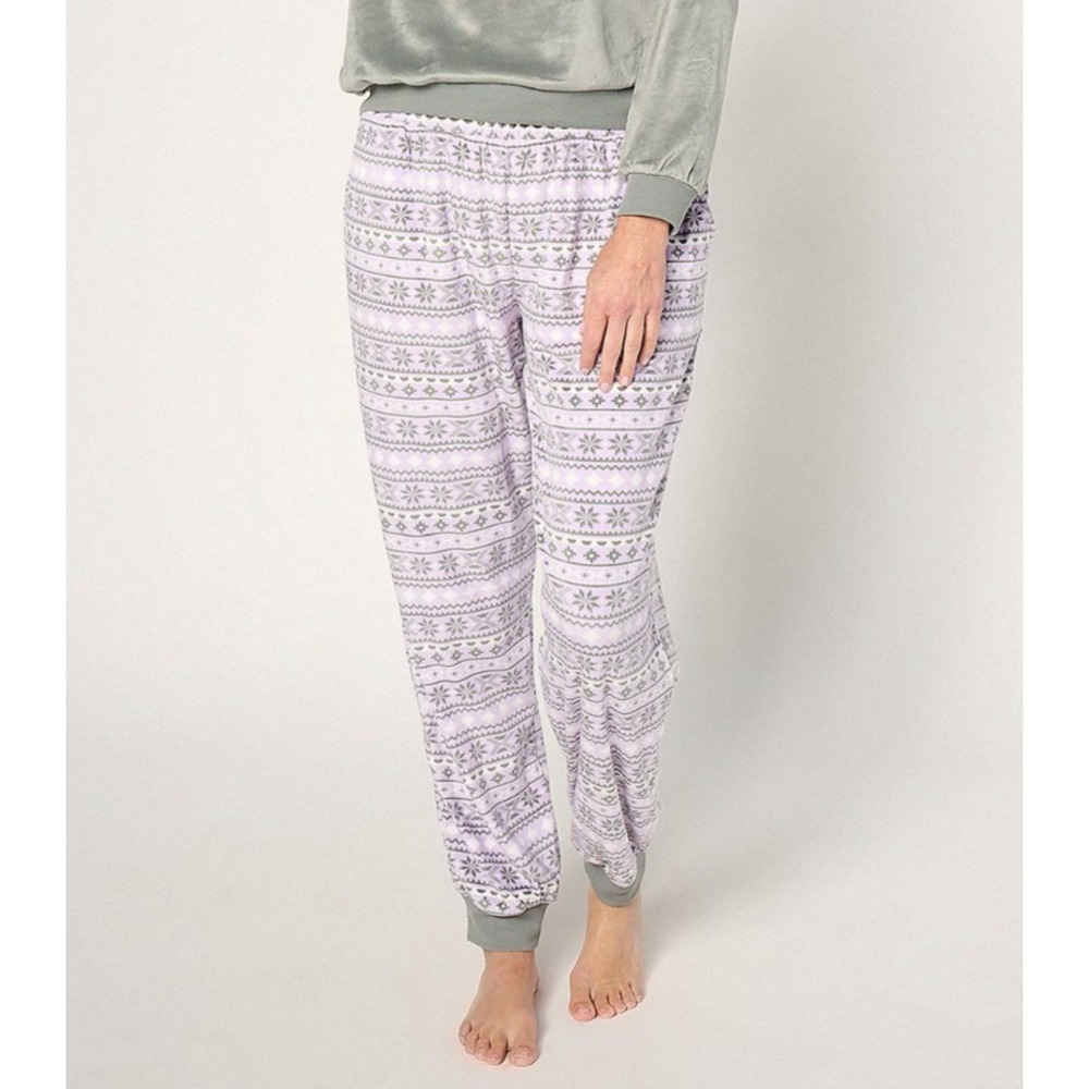 MUK LUKS Silky Velour Crew Neck Top and Jogger Lounge Pants Purple S